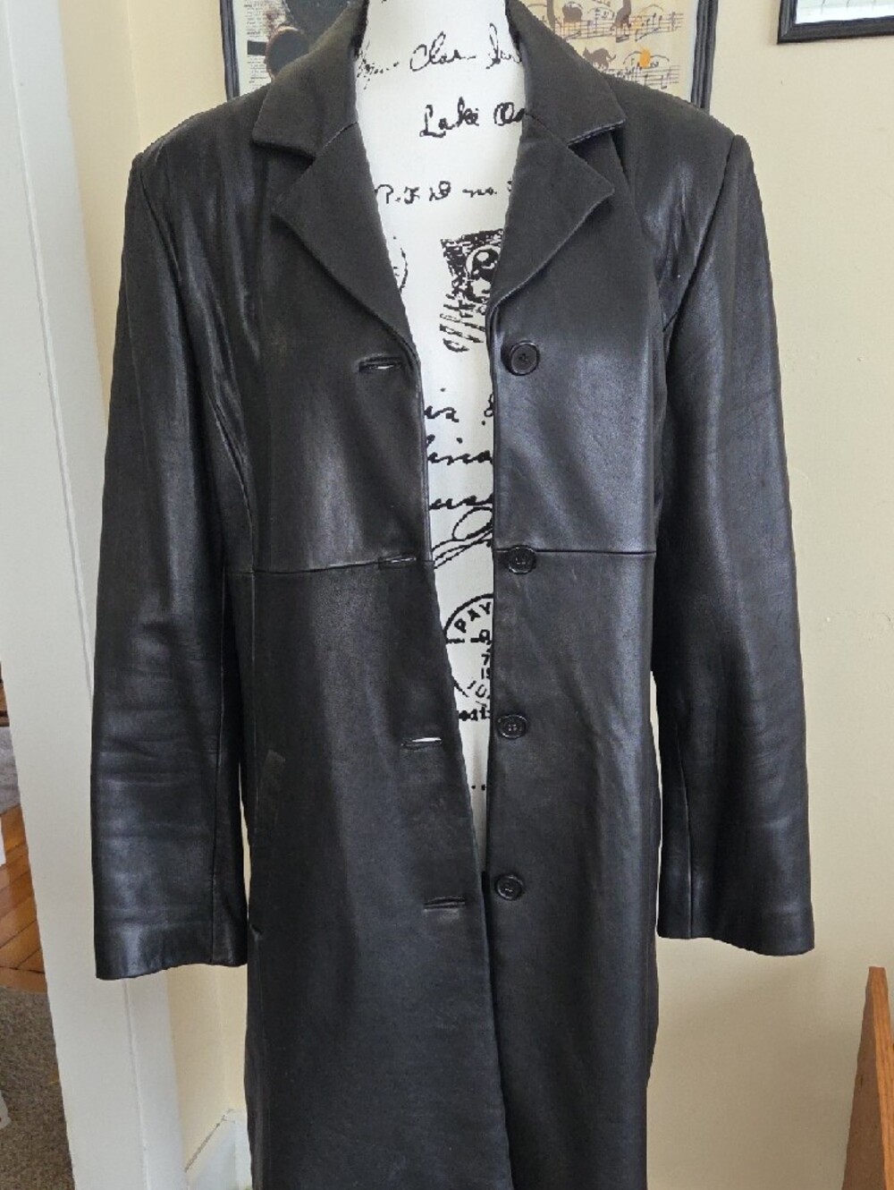 Jones New York Black Leather Button-Front Coat - Picture 5 of 9